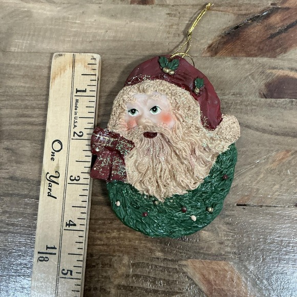 Old World Santa Claus and Wreath Reversible Christmas Tree Ornament - Picture 3 of 3